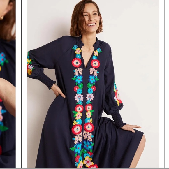 🌼 Boden Embroidered Floral Navy Maxi Belted Dress w/ pockets - Picture 5 of 15